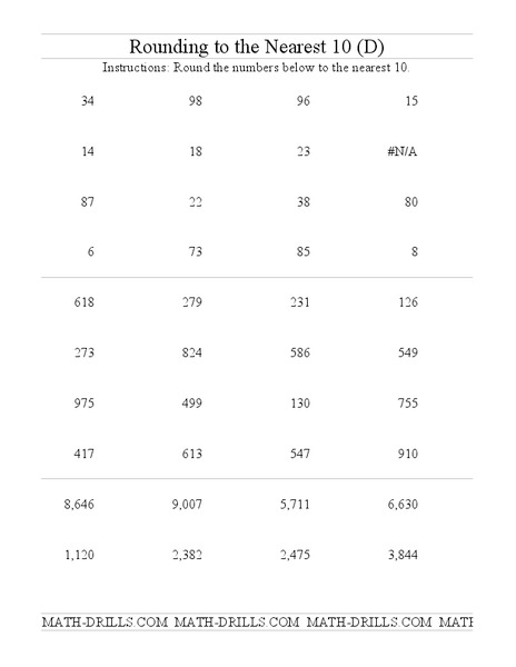 Rounding to the Nearest 10 Worksheet