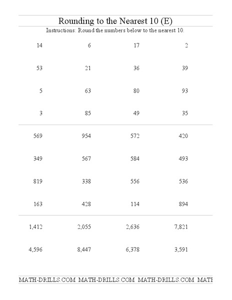 Rounding to the Nearest 10 Worksheet