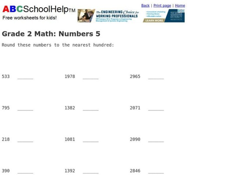 Rounding to the Nearest Hundred Worksheet