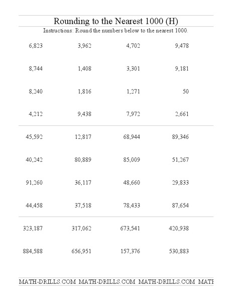 Rounding to the Nearest 1000 Worksheet