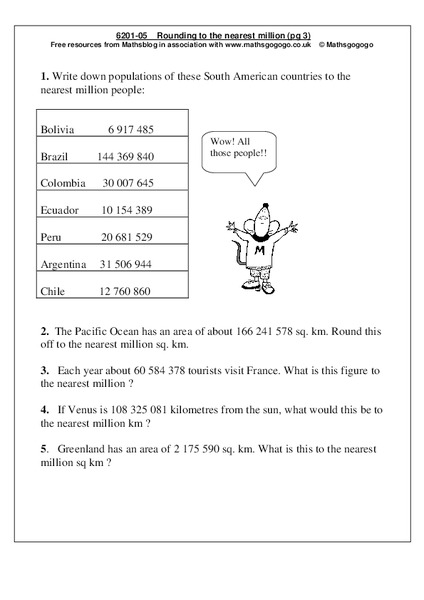 Rounding to the Nearest Million Worksheet