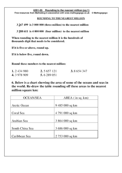 Rounding to the Nearest Million Worksheet