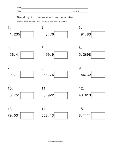 Rounding To The Nearest Whole Number Worksheet