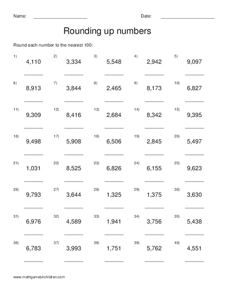 Rounding Up Numbers Worksheet