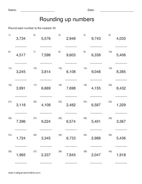 Rounding Up Numbers Worksheet