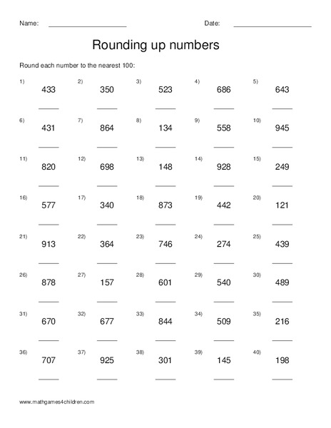 Rounding Up Numbers Worksheet