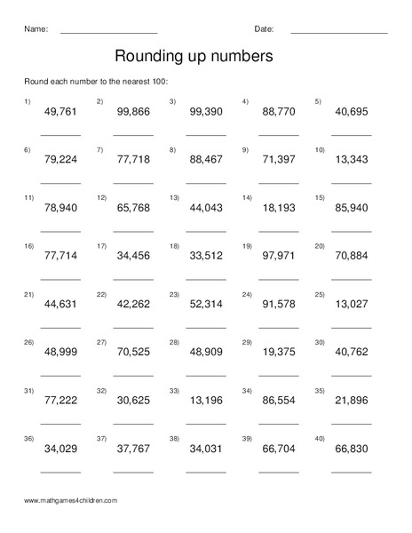 Rounding Up Numbers Worksheet