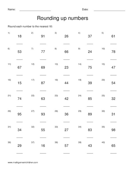 Rounding Up Numbers Worksheet