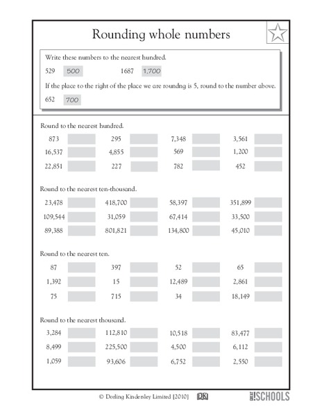 Rounding Whole Numbers Worksheet