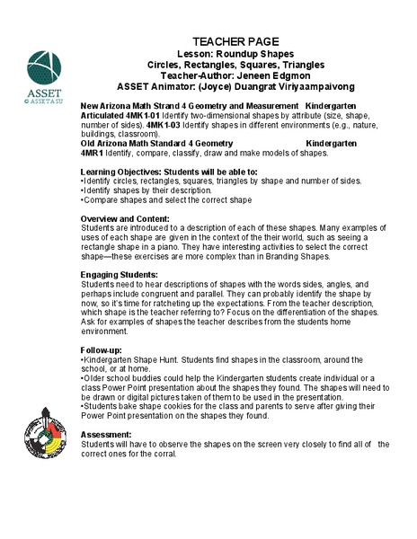 Roundup Shapes Lesson Plan