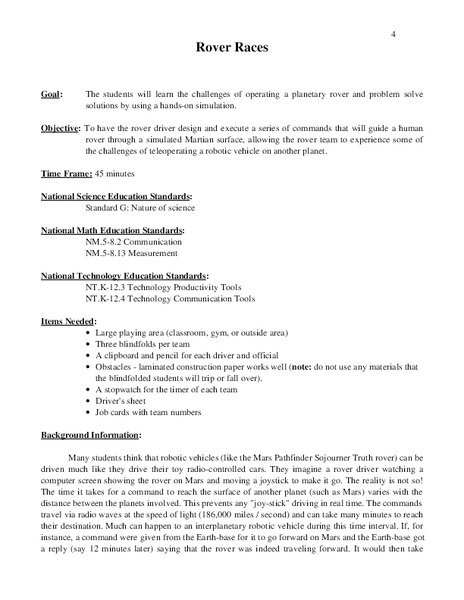 Rover Races Lesson Plan