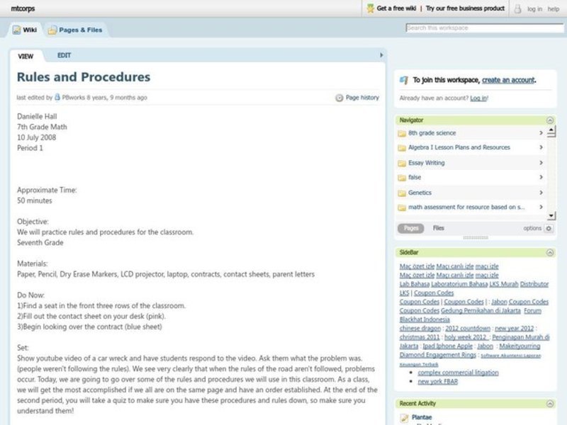 Rules and Procedures Lesson Plan