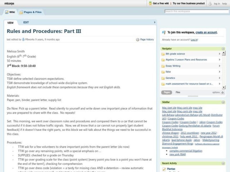 Rules and Procedures Lesson Plan