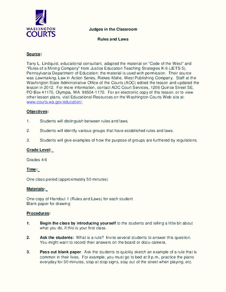 Rules and Laws Lesson Plan