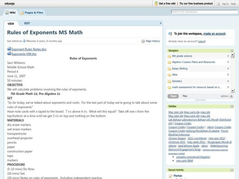 Rules of Exponents Lesson Plan