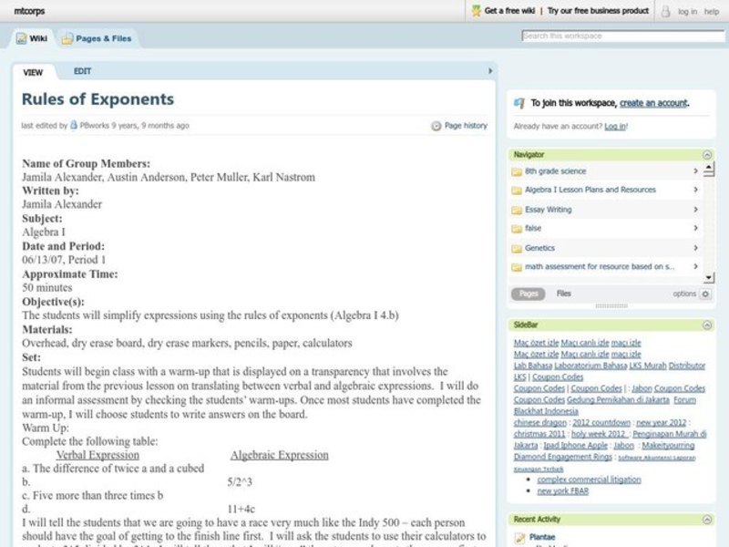 Rules of Exponents Lesson Plan