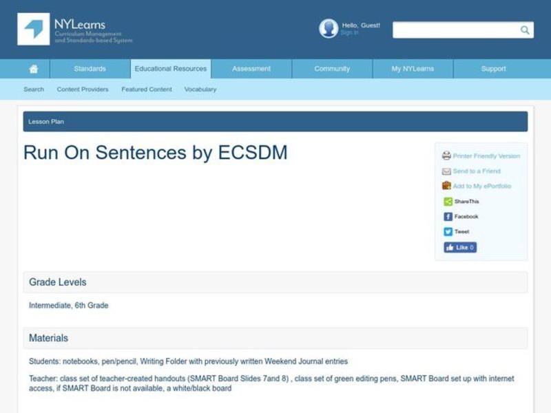 Run On Sentences Lesson Plan