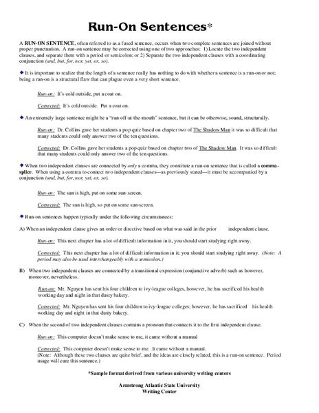 Run-On Sentences Worksheet