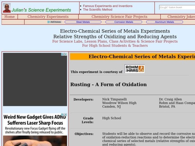 Rusting-A Form of Oxidation Lesson Plan