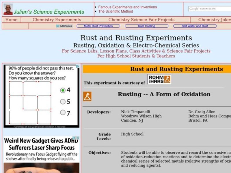 Rusting-A Form of Oxidation Lesson Plan