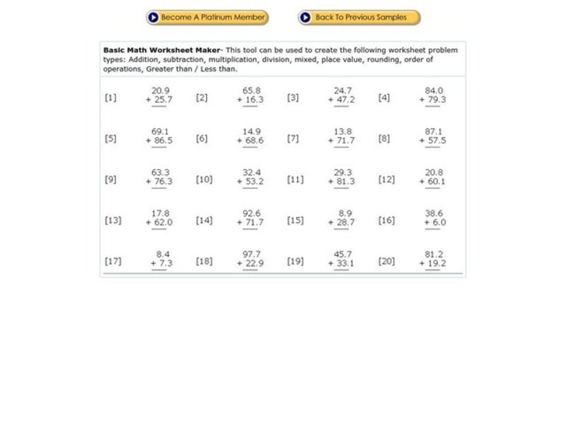 Addition With Decimals Worksheet