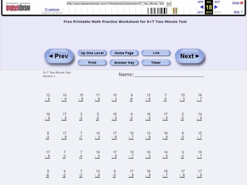 S + T Two Minute Test Worksheet