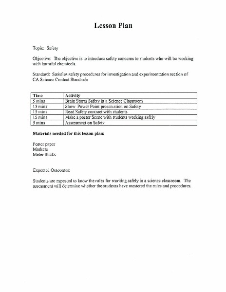 Safety Lesson Plan