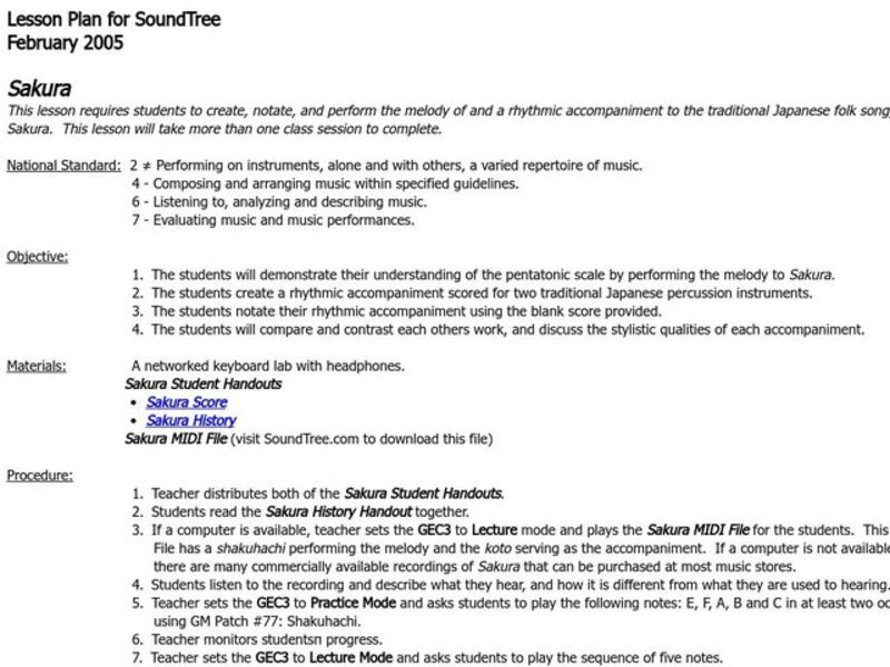 Sakura Lesson Plan
