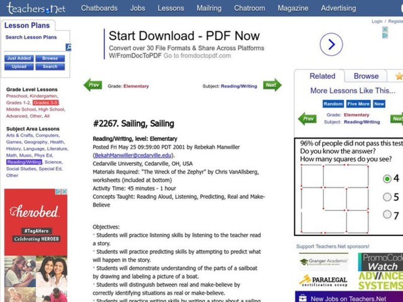 Sailing, Sailing Lesson Plan