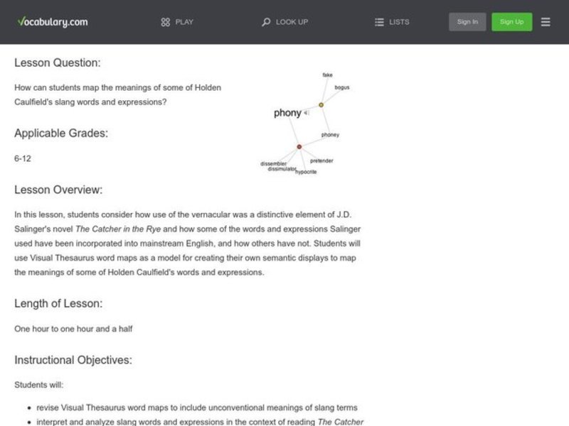 Salinger and the Vocabulary of the Vernacular Lesson Plan