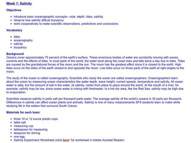 Salinity Lesson Plan