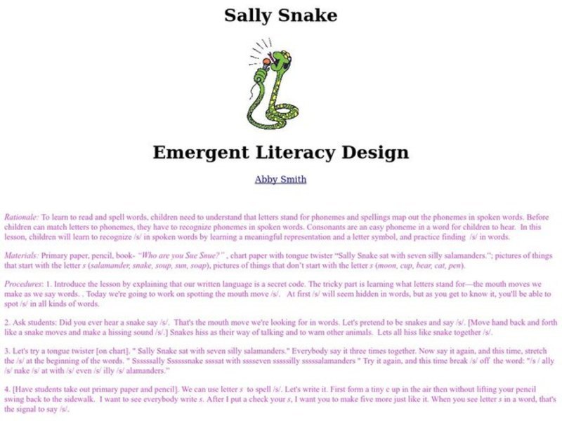 Sally Snake Lesson Plan