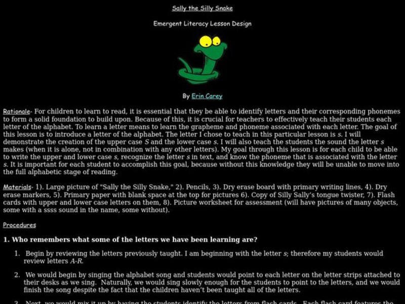 Sally the Silly Snake Lesson Plan
