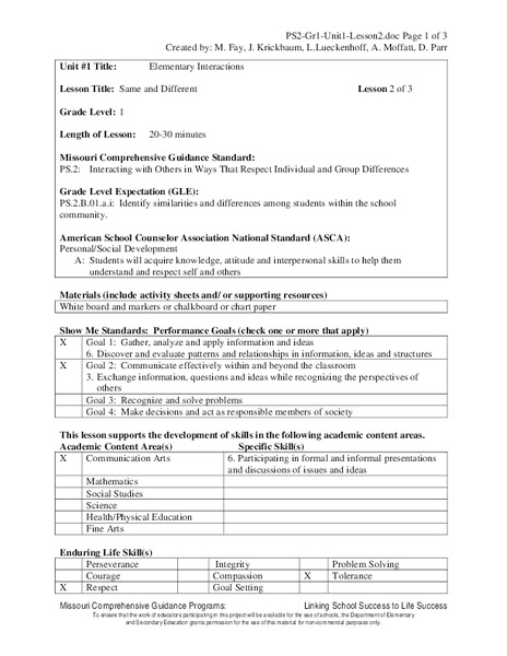 Same and Different Lesson Plan