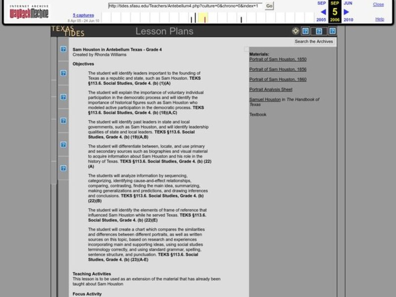 Sam Houston in Antebellum Texas Lesson Plan