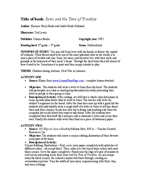 Sami and the Time of Troubles Lesson Plan
