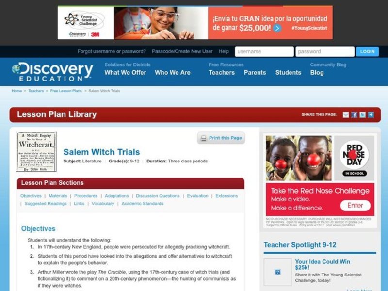 Salem Witch Trials Lesson Plan