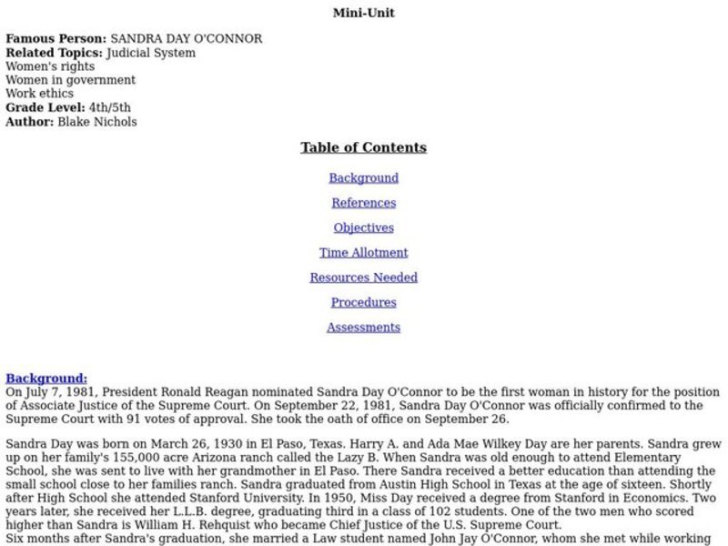 Sandra Day O'Connor Lesson Plan