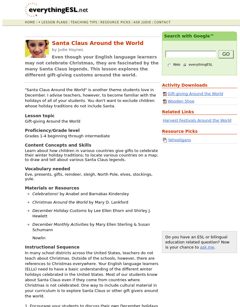 Santa Claus Around the World Lesson Plan