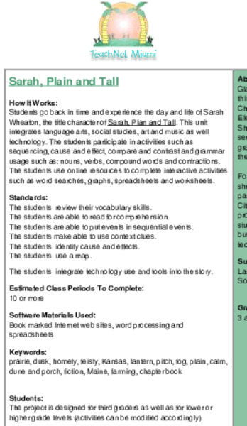 Sarah, Plain and Tall Lesson Plan