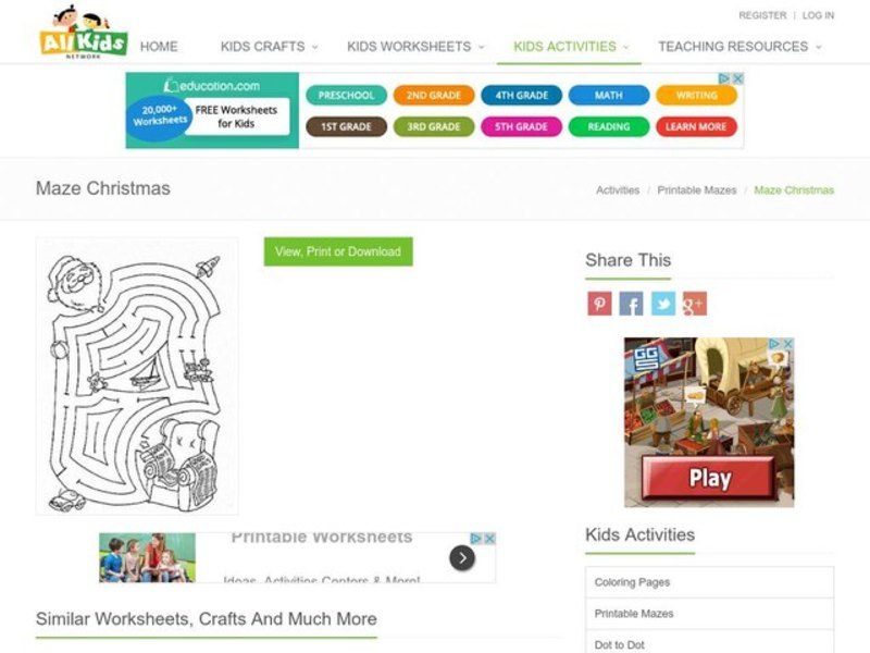 Santa Claus Maze Worksheet