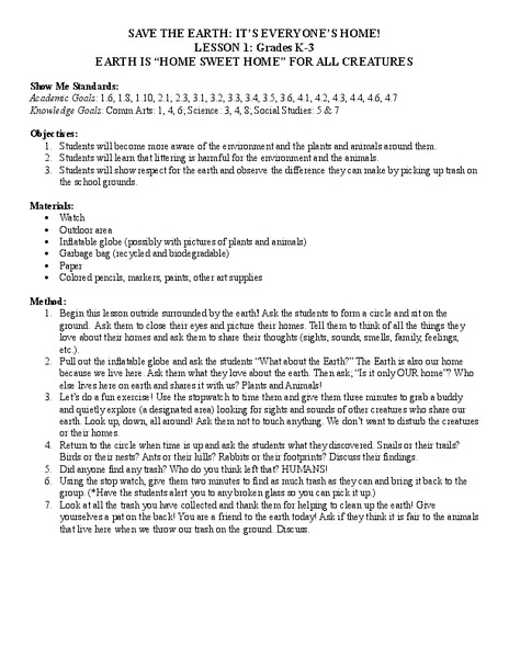 Save the Earth: It's Everyone's Home! Lesson Plan