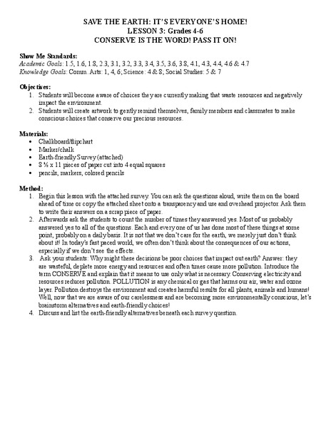 Save the Earth: It's Everyone's Home! Lesson Plan