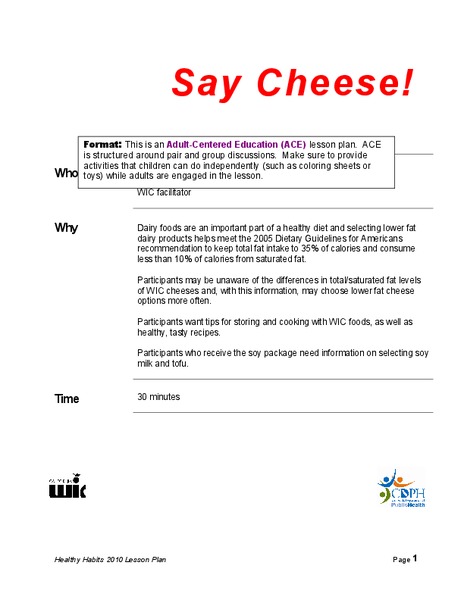 Say Cheese! Lesson Plan