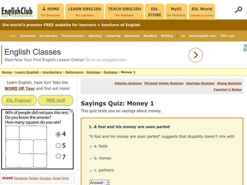 Sayings Quiz:  Money Interactive