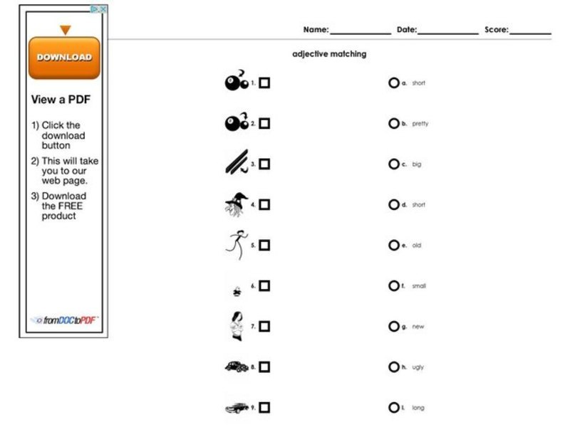Adjective Matching Worksheet