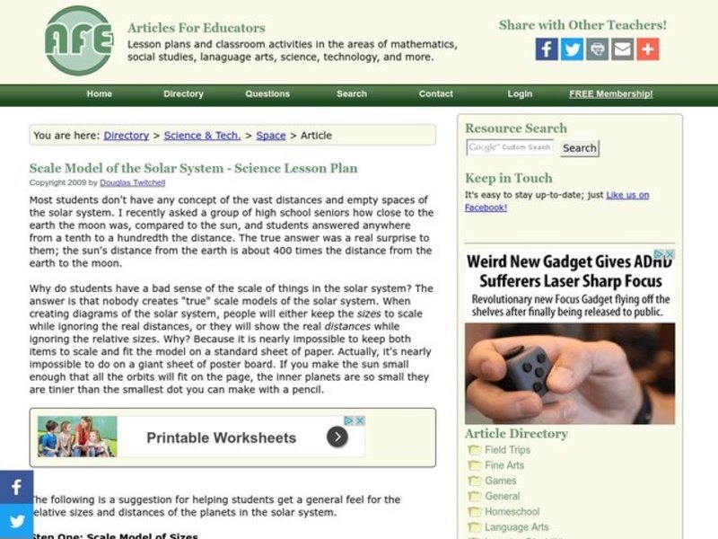 Scale Model of the Solar System  Lesson Plan