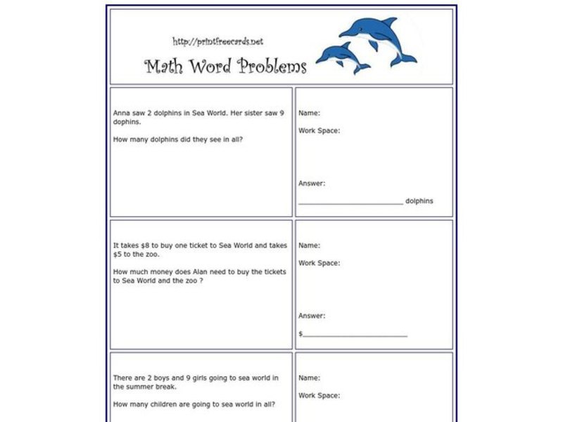 Addition Word Problems Worksheet