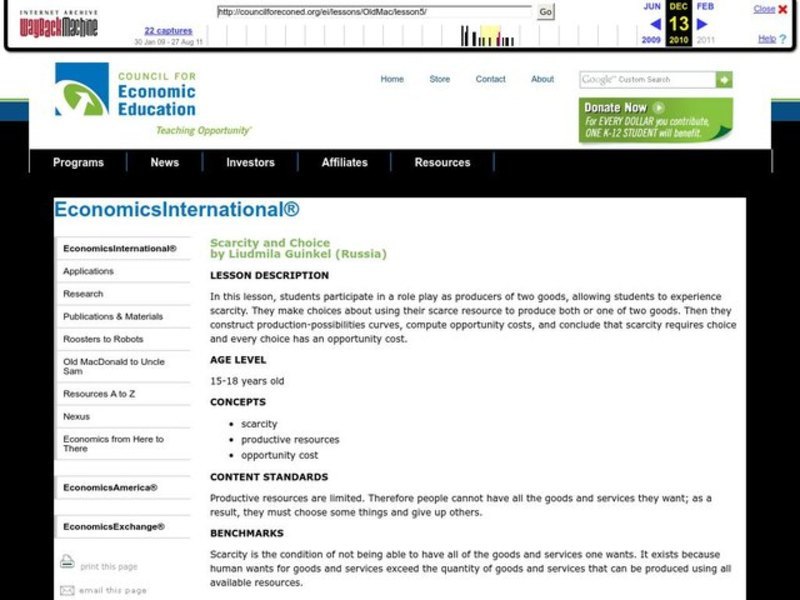 Scarcity and Choice Lesson Plan