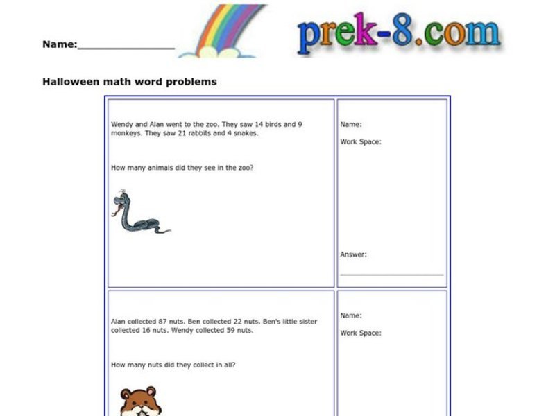 Addition Word Problems Worksheet